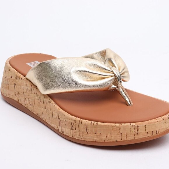 NEW FITFLOP F Mode Twist Cork Flatform Sandals With Toe Thongs Platino 462tn - Picture 5 of 13